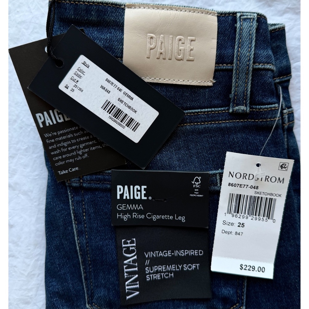 PAIGE NWT GEMMA HIGH RISE CIGARETTE LEG STRETCH SKETCHBOOK JEAN. SIZE 25 - Picture 13 of 14